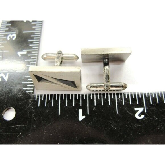 Swank Cufflinks Brushed Silver Tone Unique Design Tux Shirt Dress Suit Vintage - Picture 5 of 6